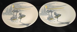 J&g Meakin Wishing Well & Ballerina Pattern Vintage Pottery Side Plates