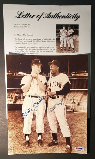 Mickey Mantle & Willie Mays Duel Signed (psa/dna Letter) 8x10 Photo - - Autograph