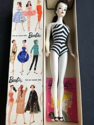Vintage Brunette 3 Ponytail Barbie Doll White Ghost / Mattel
