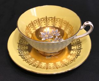 Vintage Royal Grafton Teacup Saucer Set Yellow Gold Floral Tea Cup 8379