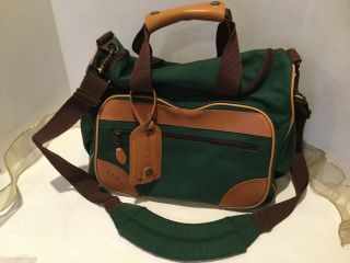 Vtg Ll Bean Green Canvas With Leather Trim Duffle Bag Carry On Gym - Sm/med