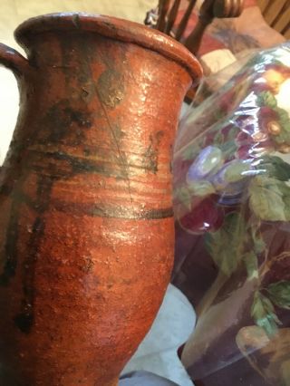 Rev War 18th Century 7 1/2 Inch Tall Redware 1780’s Slipware Cooking Pot