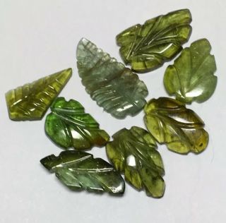 8 Antique Carved Green Tourmaline Leaves 16.  25 Carats 291