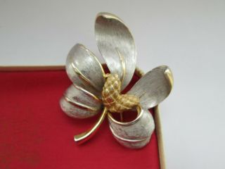 Vintage Signed Pastelli Gorgeous Gold Silver Enamel Leaf Statement Brooch Pin