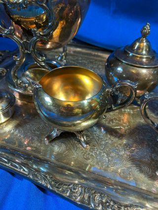 Huge Wm Rogers Silver Plate Tea Coffee Set Heavy Tray Large VTG Antique 2