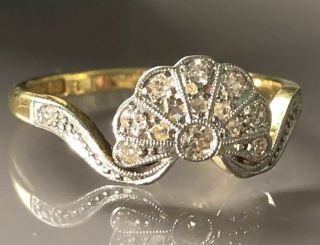 Gorgeous Antique Art Deco Old Cut Diamond Tiara Fan Ring 18ct 18k Gold Carat