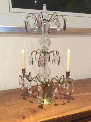 Vintage Rare Glass & Brass Art Deco Style ‘table’ Chandelier With Crystals.