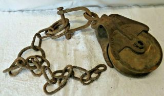 Antique Vintage Myers Ok Barn Pulley H - 298 Hay Cast Iron & Wood Steampunk (3)