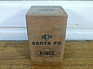 Vintage Santa Fe Kings Cigar Box,  Wooden Upright W/slanted Lid