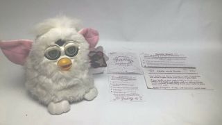 Vintage Furby 1998 70 - 800 White Snowball With Tag And Manuals
