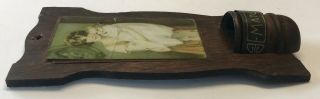 Antique Black Forest Carved Wood Wall Plaque Match Holder Art Deco Woman Baby 2