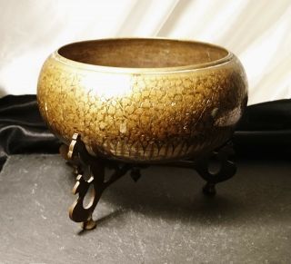 Antique Chinese Bronze Bowl,  Finely Engraved,  Qing Dynasty Bowl And Stand