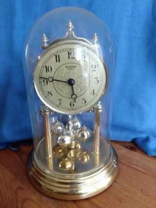 Vintage Bulova Anniversary Glass Dome Clock Germany - Quartz