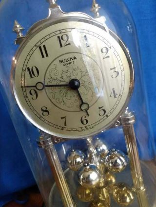 Vintage BULOVA Anniversary Glass Dome Clock Germany - Quartz 2