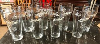 9 Vintage Coca - Cola Glass Clear White Enjoy Coke Glasses 6” High