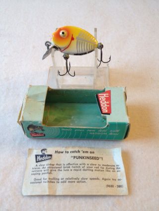 Vintage Old Heddon Tiny Punkinseed Fishing Lure Yellow Shore