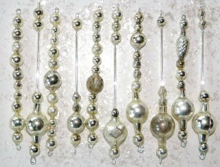 All Vintage Long Silver Mercury Glass Bead Icicle Ornaments Christmas Garland