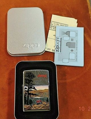 Vintage Zippo Lighter Jeep Color Mountain Scene There 
