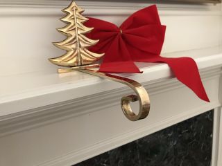 Vtg Brass Christmas Tree Stocking Holder Unique Design