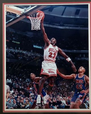 Michael Jordan Signed 16x20 Photo Framed Auto Gold Ink Bulls Nets Mj Dunk