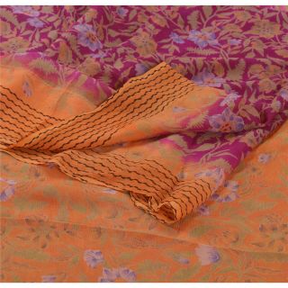 Sanskriti Vintage Purple Saree Pure Chiffon Silk Printed Sari 5 Yd Craft Fabric