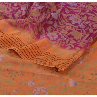 Sanskriti Vintage Purple Saree Pure Chiffon Silk Printed Sari 5 Yd Craft Fabric 2