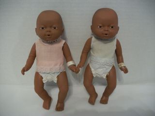 Vintage Emson Anatomically Correct African American Newborn Twin Dolls - 8 "