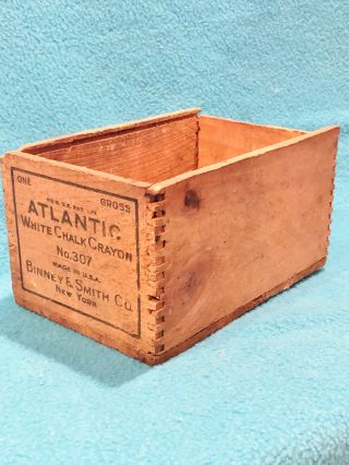 Vintage Atlantic White Chalk Crayon Wooden Dovetail Box - No Lid