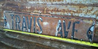 6 " X 24 " Vintage " Travis Ave " Pressed Steel Street Traffic Road Sign