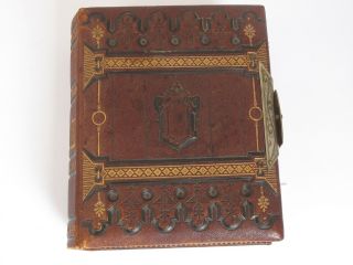 Antique Victorian Leather Bound Embossed Photo Album From Manchester Vt.