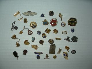 40 Vintage Assorted Button Lapel Pins Education - Military - Medical - Sports - Misc.