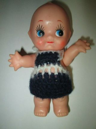 Vintage 5.  5 " Soft Vinyl Or Rubber Kewpie Doll W/ Crocheted Outfit