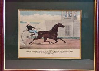 Vintage Currier & Ives Print Trotting Mare Lucy Winning $5000 Prize