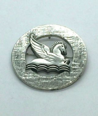 Vintage Sterling Silver Brooch Pegasus Pierced Signed J Textured Horse Pendant