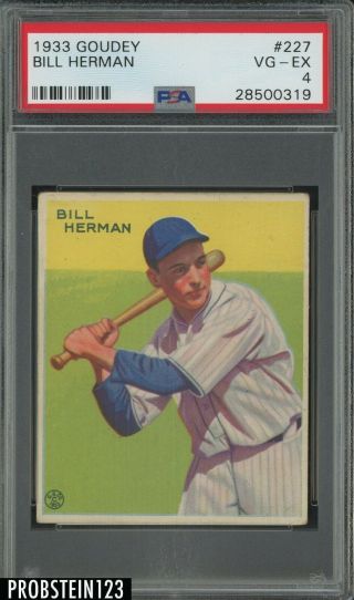 1933 Goudey 227 Bill Herman Chicago Cubs Psa 4 Vg - Ex