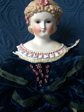 Early Antique 21”german Pierced Ears Ribbons In Her Hair Parian Doll