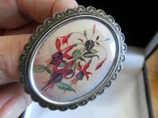 Large Vintage Fuschia Flower Brooch By Thomas L Mott Hand Painted Signed Tlm