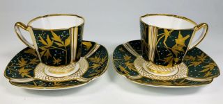 Antique English Spode Copeland Hand - Painted Demitasse Cups And Saucers Pair