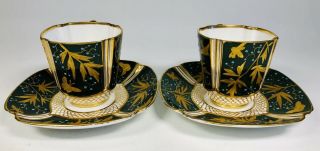 Antique English Spode Copeland Hand - Painted Demitasse Cups and Saucers Pair 2