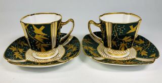 Antique English Spode Copeland Hand - Painted Demitasse Cups and Saucers Pair 3