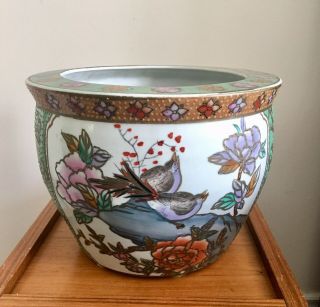 Vintage Chinese Large Porcelain Koi Fish Bowl Jardiniere Planter Pot