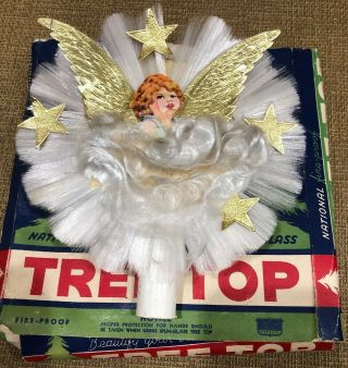 Antique Vintage National Spun Glass Tree Top Christmas Angel Usa