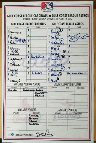 Houston Astros CARLOS CORREA Auto Signed Game Lineup Card First Pro Game 3