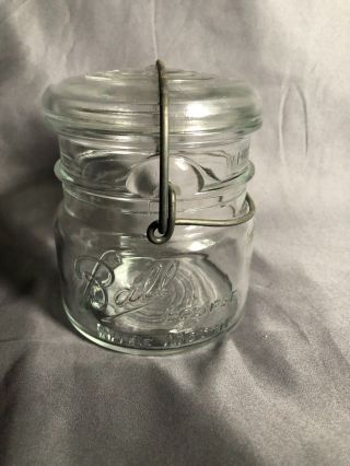 Vintage Glass Ball Eclipse Wide Mouth Canning Jar With Glass Lid 4 1/2 " High Pr