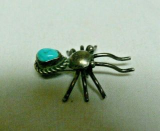 Old Pawn Vtg Navajo Signed Sterling Silver Turquoise Handmade Spider Bug Pin