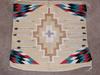 Vtg Native American Indian Hand Woven Wool Rug - Wall Hanging 29x28 Estate Find