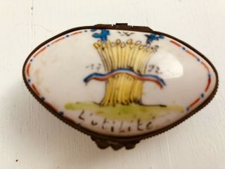 18th C Antique C 1792 French Porcelain Trinket Box With Painted Wheat