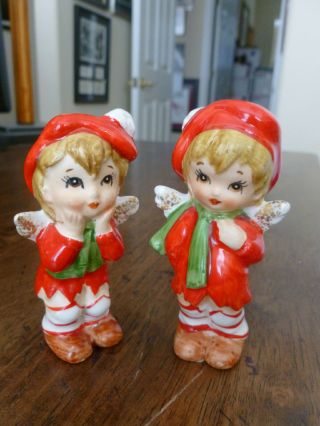 Vintage Angel Figurines - Red/white/green/gold Detailing - Wearing Tams