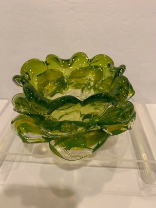 Vintage Layered Flower Green Glass Ashtrays
