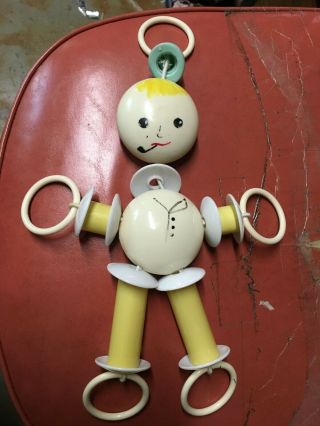 Vtg Plakie Rattle Baby Crib Toy Man With Pipe & Top Hat Bakelite Plastic Rare